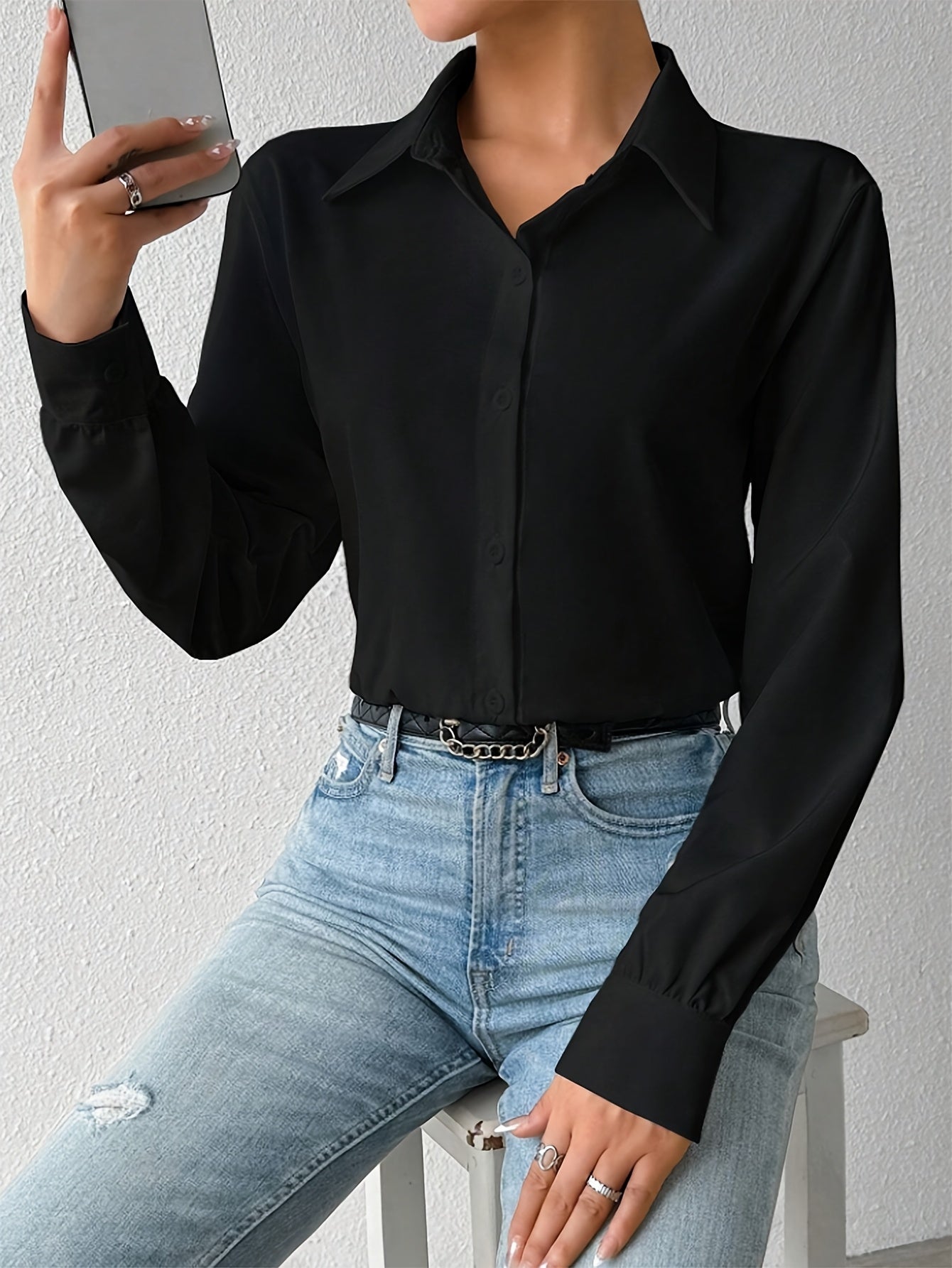 Women's Solid Color Long Sleeve Bodysuit Polyester Elastane Button Collar All Season