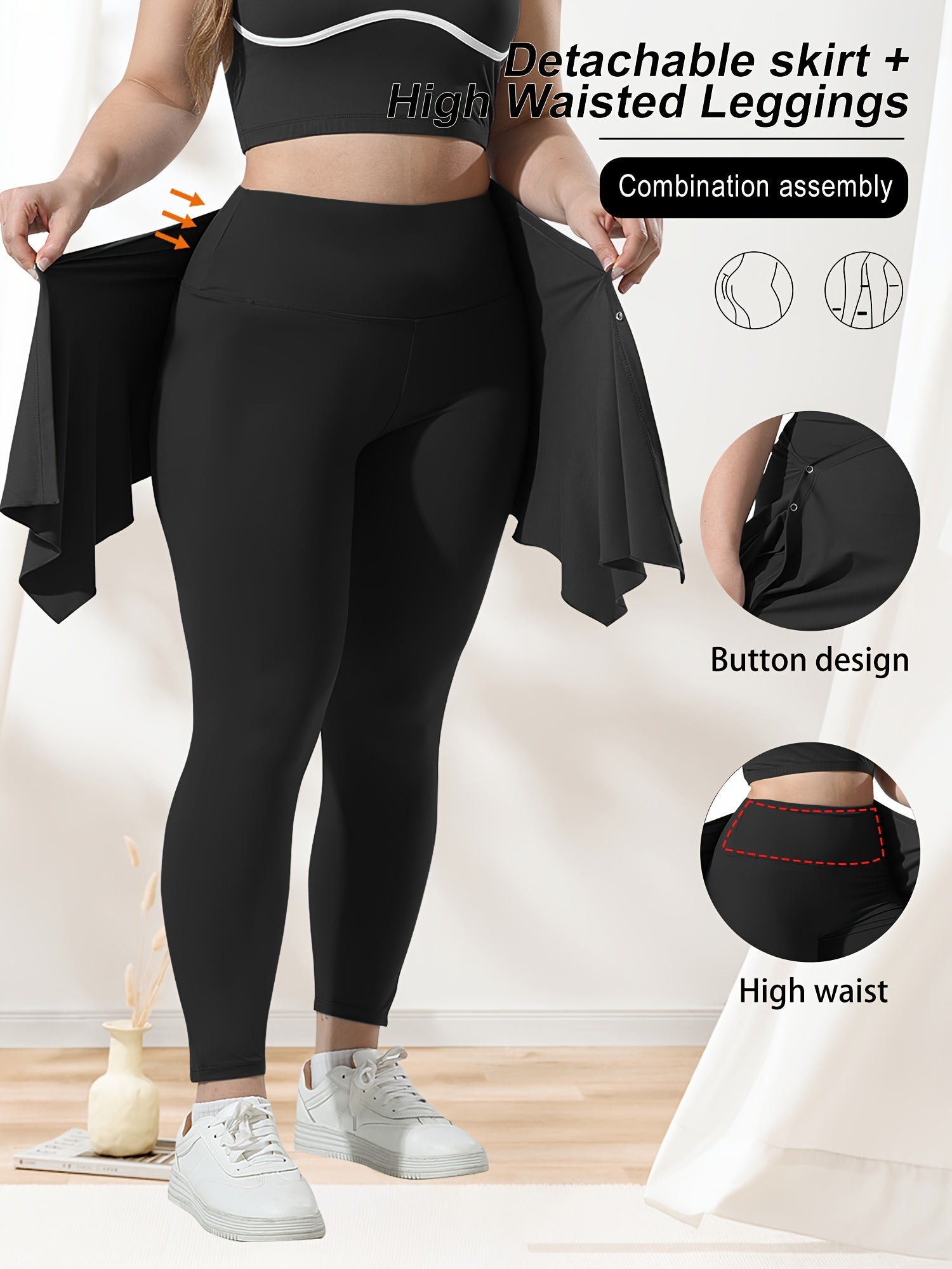 Plus Size Sports Yoga Pants and Asymmetrical Skirt Set for Casual or Yoga Wear