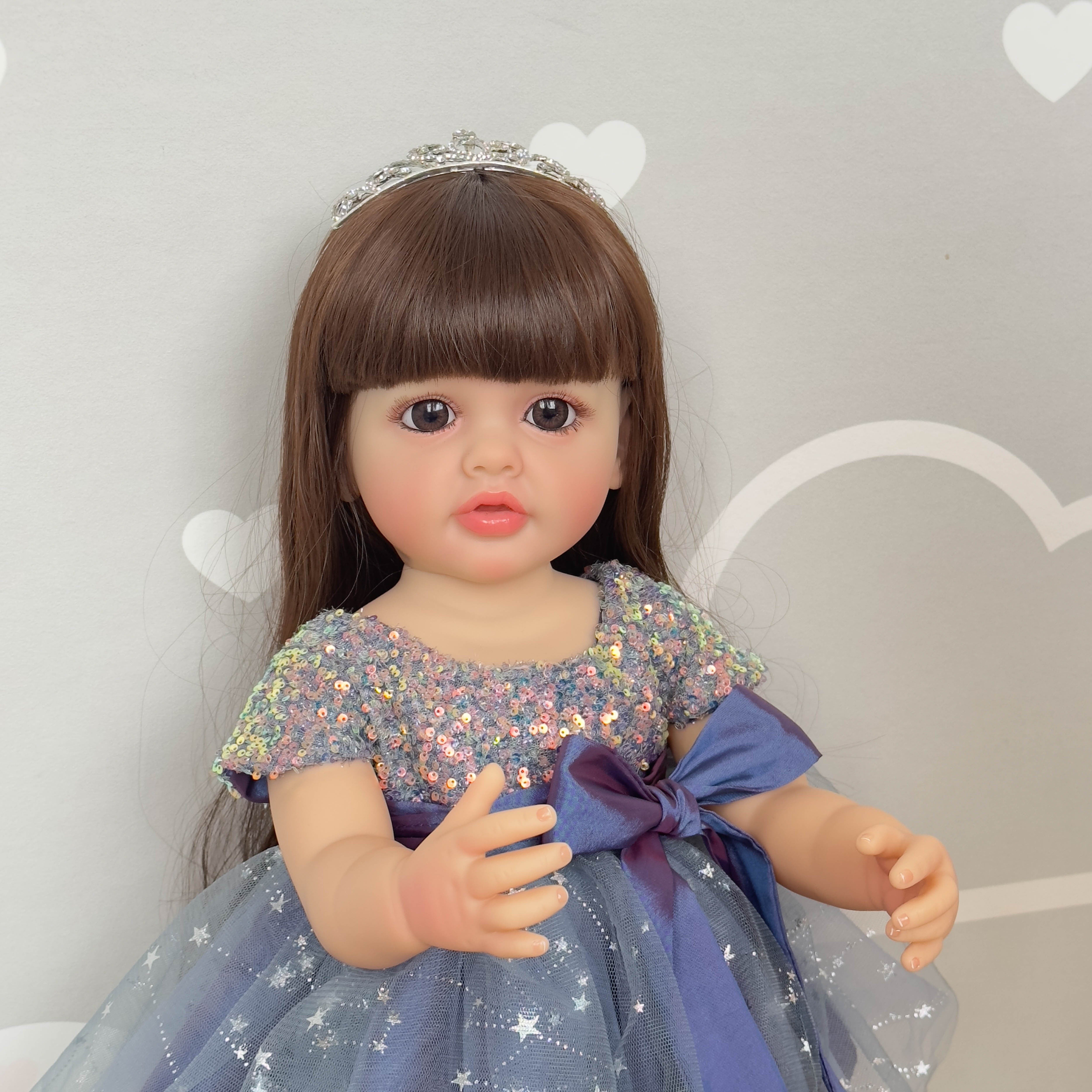 55cm Vinyl Doll with Long Hair Princess Skirt Water-Resistant Wall-Standing Toy for Children