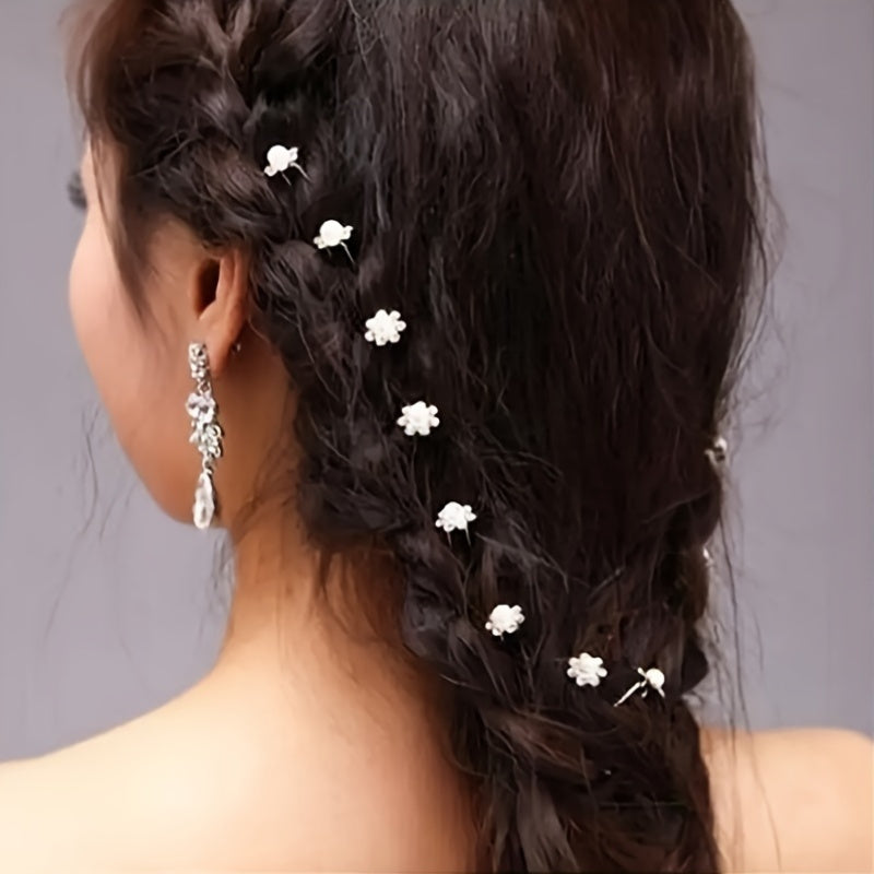 Set of 20 Crystal Flower Hair Pins with Rhinestone Accents for Bridal Wedding Hair Accessories