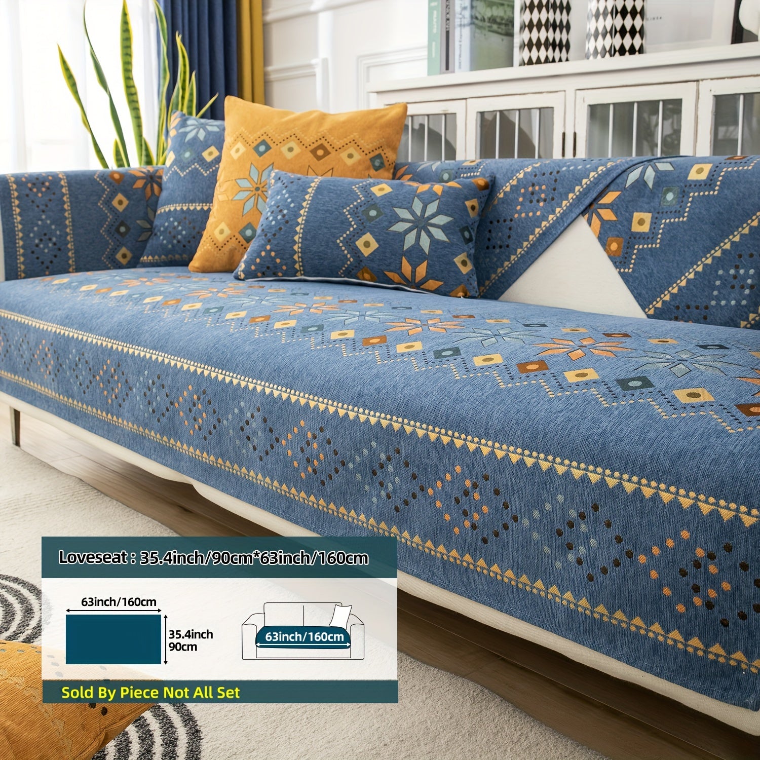 Bohemian Chenille Sofa Slipcover with Geometric and Floral Patterns for All-Season Use