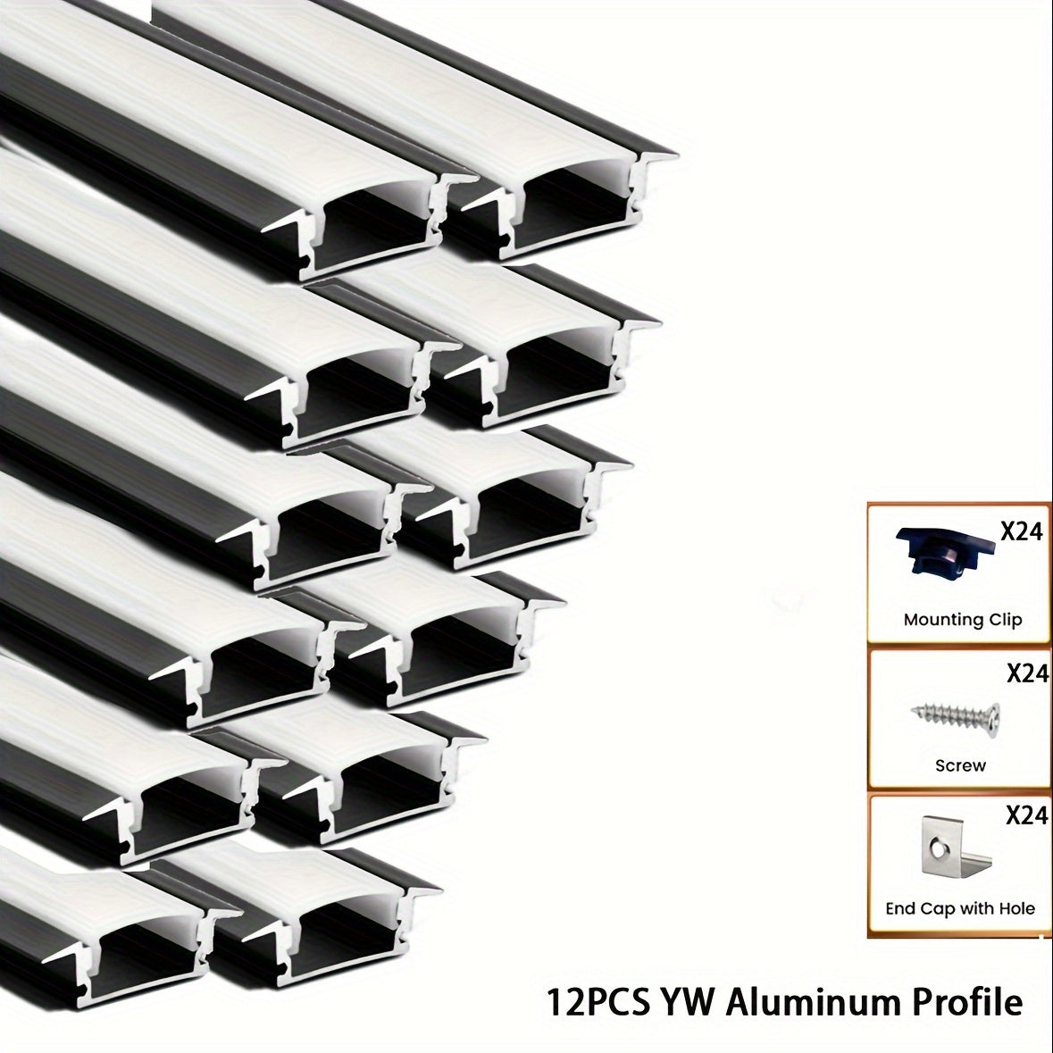 12-Pack LED Channel System with Cover for 10mm and 12mm Strip Lights Includes Diffuser and Hardware