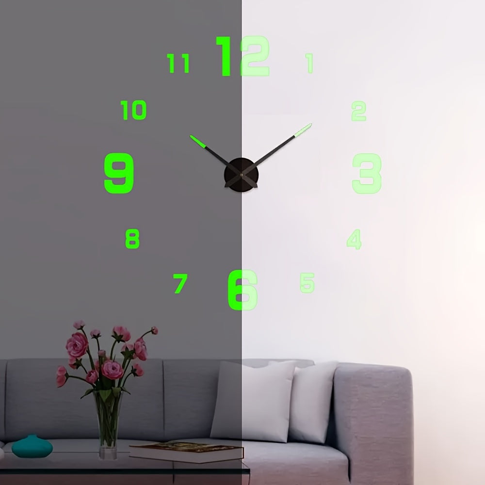 Digital Wall Clock Silent Movement Acrylic Self-Adhesive Modern Round 40cm Black Gold Green