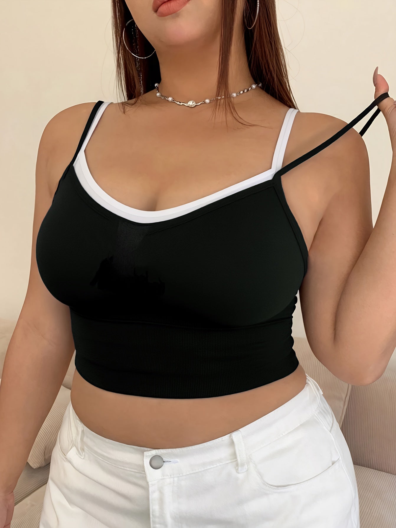 Women's Plus Size Color Block Sports Bra with Double Shoulder Straps