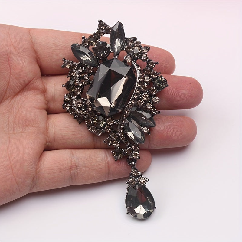 Ladies Waterfall Crystal Brooch with Teardrop Pendant Vintage Style