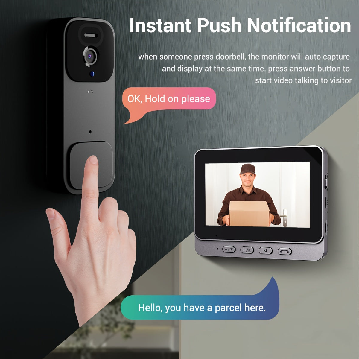 Video Doorbell Set No WiFi App Support Local Storage Up to 128GB