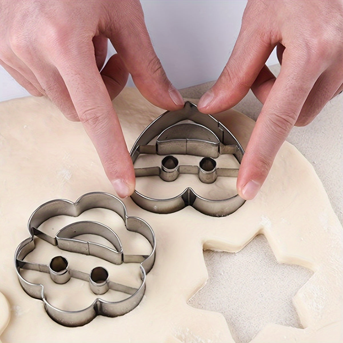 Set of 4 Stainless Steel Cookie Cutters Happy Face and Holiday Shapes for Baking