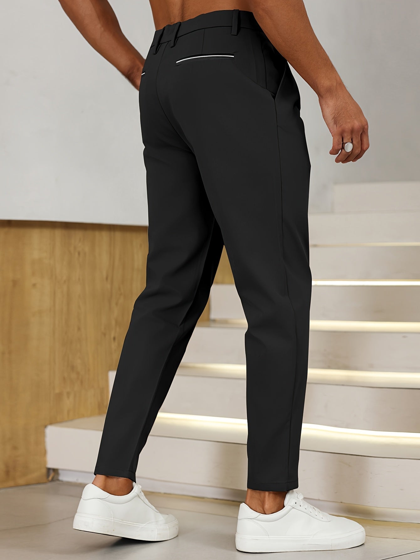Men's Casual Woven Fabric Pants with Pleats and Elegant Waistband