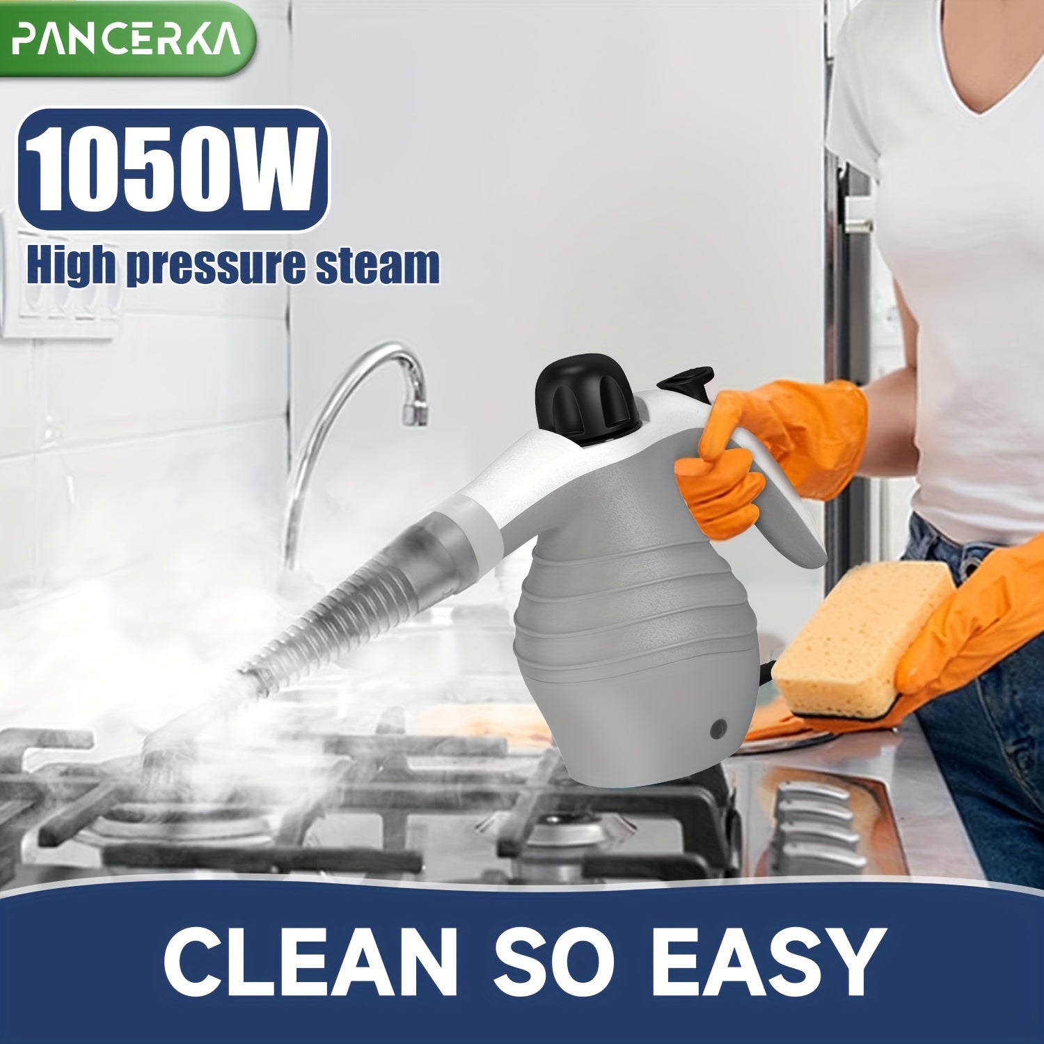 PANCERKA Elektrik Bug' tozalagichi 9 ta aksessuar tozalash qismlari, yuqori haroratda sanitariya mopi va qo'l bilan ishlatiladigan qopqoq bilan, gilamlar, pardalar, pollar va derazalar uchun ideal. EU ulagichi.