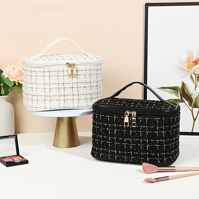 Стильная водонепроницаемая косметичка с молнией, милый белый дизайн, изготовлена из прочного полиэстера, идеально подходит для путешествий.