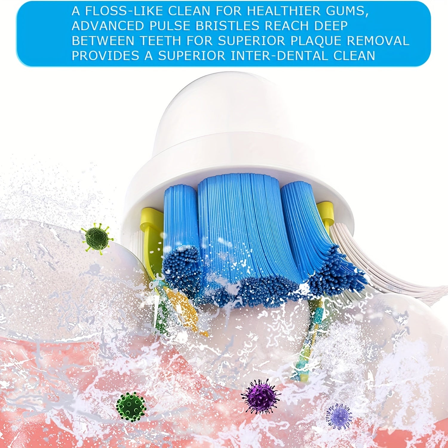 8 dona Elektr tozalash choʻtkalari uchun almashtirish boshliqlari, koʻk va yashil soʻqichlar, yumshoq, tish goʻshtini massaj qilish