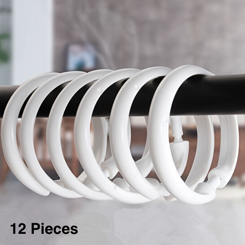 12 ta bardoshli plastik dush pardasi halqalari, oq va shaffof rangda oson o'rnatish dizayni uchun