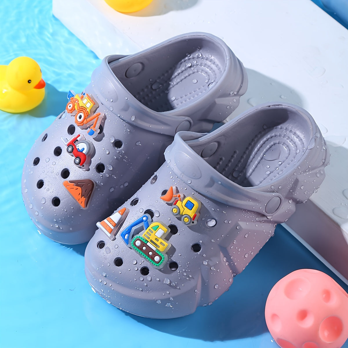 Kids' EVA Clogs for Boys with Excavator Charms Lightweight Anti-Slip Indoor Outdoor