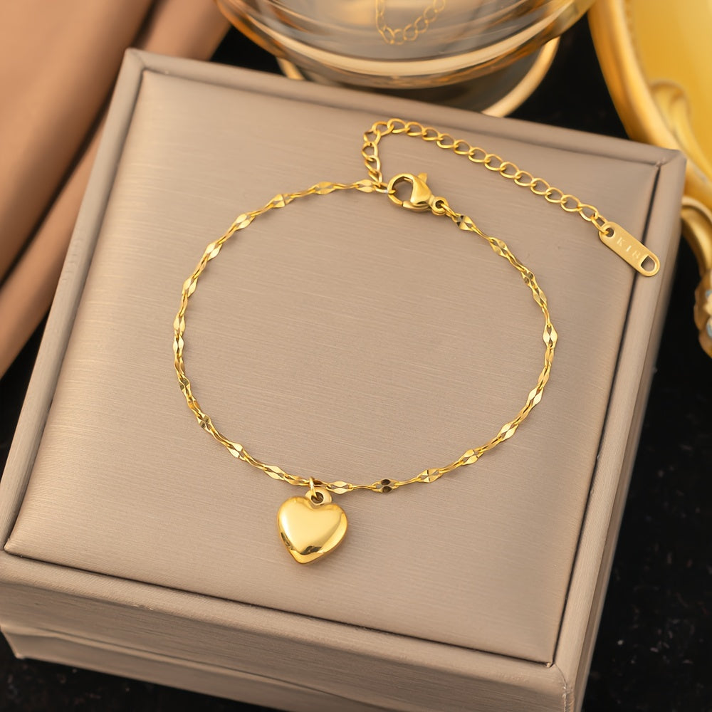 Heart-Shaped Stainless Steel Jewelry Set with Earrings Bracelet Necklace for Women