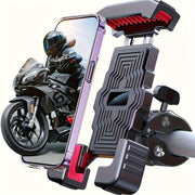 Universal ABS Motorcycle Phone Holder – Adjustable, Secure Grip, Red Accents