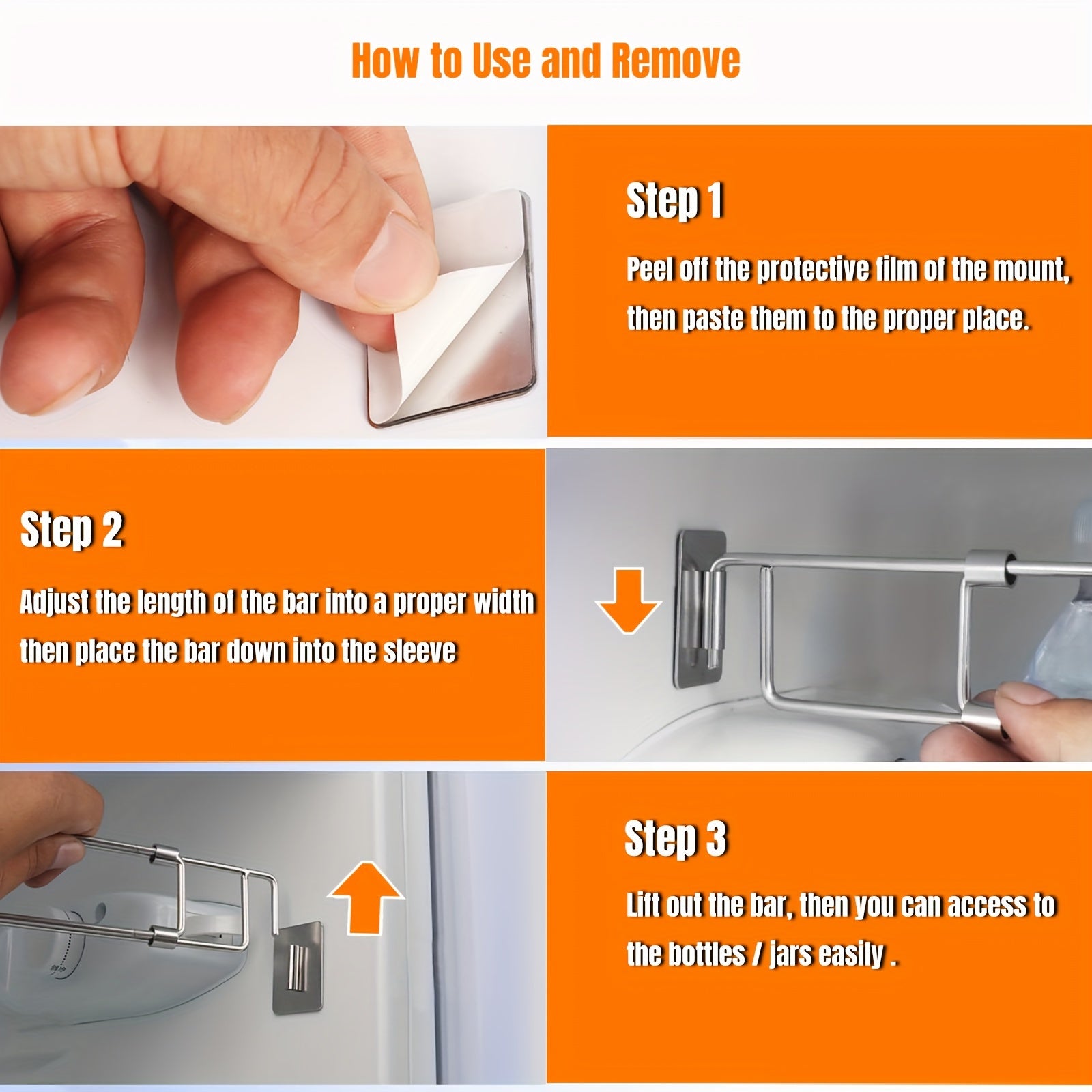 Stainless Steel RV Refrigerator Secure Bar Adjustable Fridge Barrier 31.75-57cm