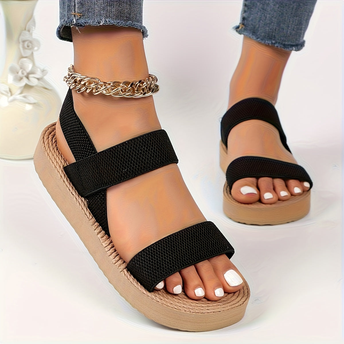 Women Slip-On Open-Toe Sandals Breathable Fabric Cushioned Sole