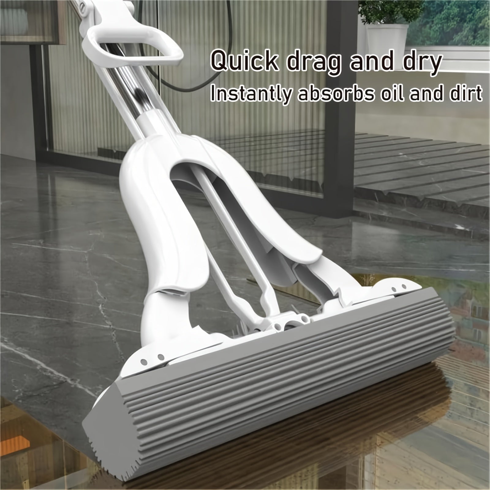 Rubber Telescopic Sponge Mop with Hand-Washing Self-Squeezing for Kitchen and Living Room