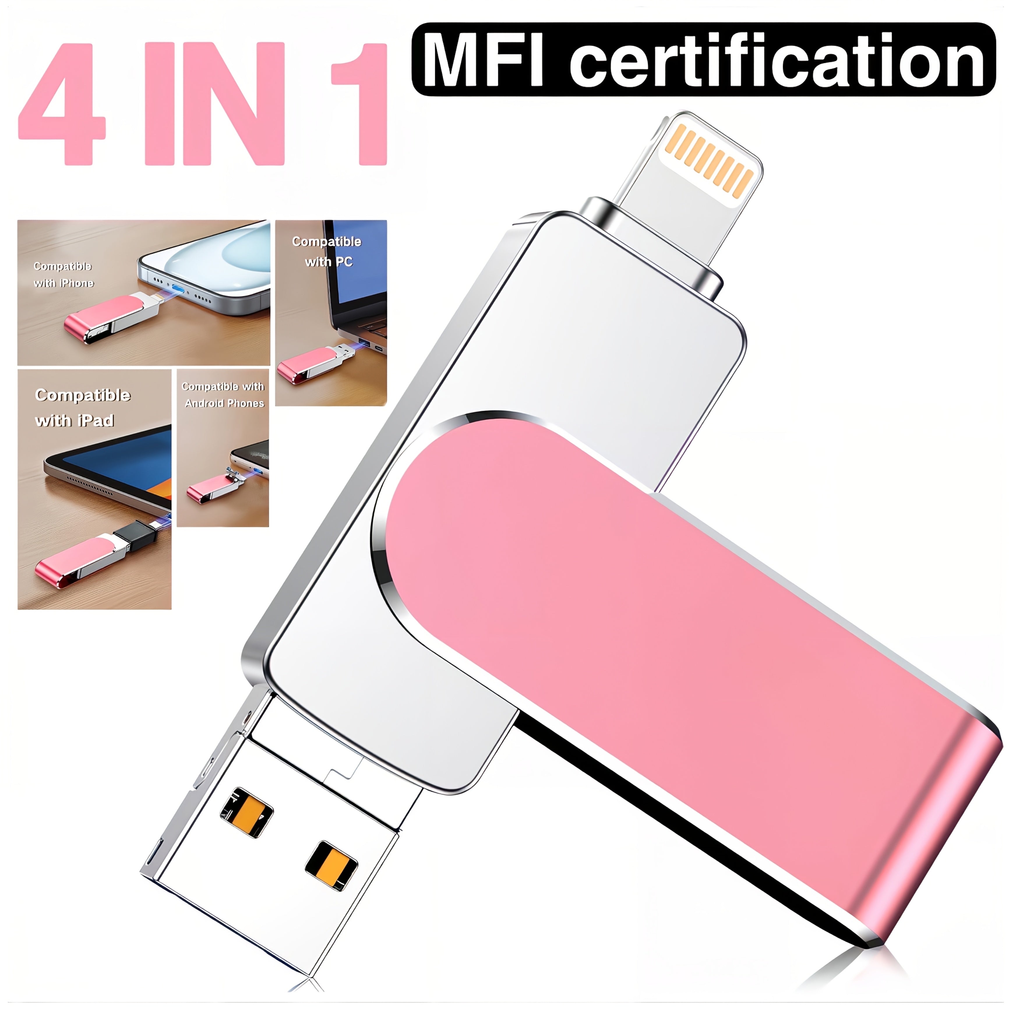 iPhone USB Flash Drive 64GB 128GB 256GB MFi Certified for Photos Videos Contacts