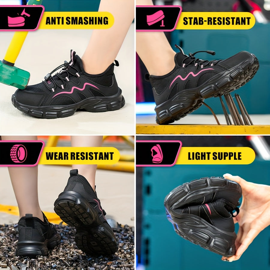 Women’s Breathable Steel Toe Safety Shoes Puncture-Resistant Work Sneakers Pink