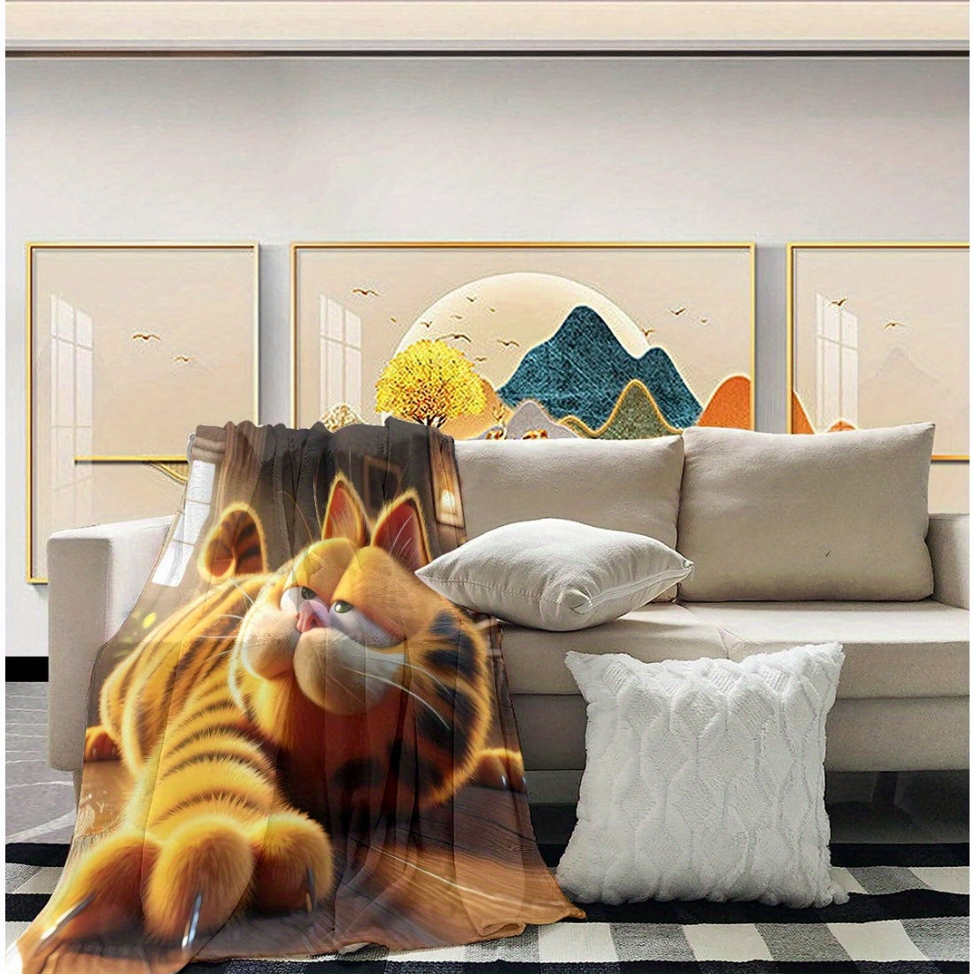 Cartoon Print Fleece Throw Blanket Soft Cozy Bed Couch Decor