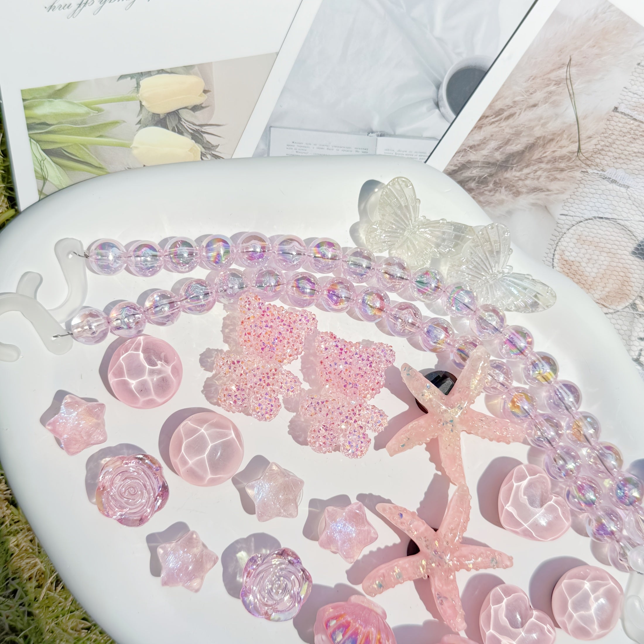 22pcs Pink Chain Bear Shell Starfish Shoe Accessories for Slippers and Beach Shoes