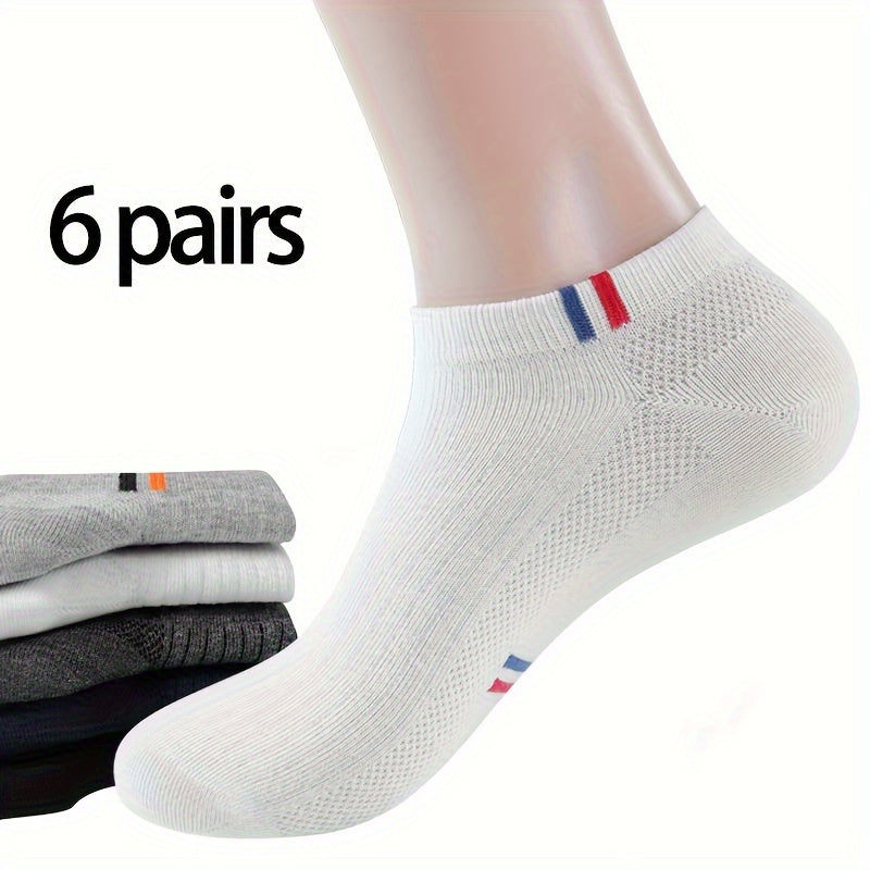 Men's Cotton Blend Ankle Socks 6 Pairs Lightweight Breathable Stretch Comfort