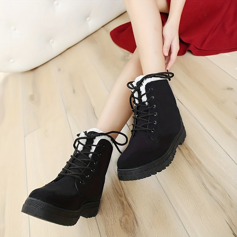 Women's Snow Boots Platform Lace Up Winter Short Boots