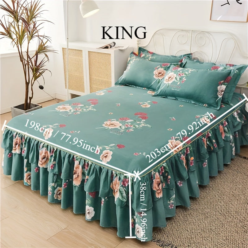 Flower Printed Bedding Set with Bed Skirt and Pillowcases All Seasons Universal