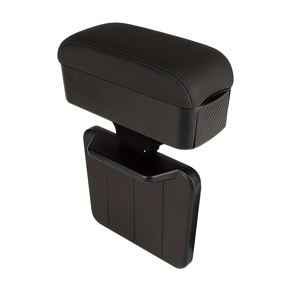 PU Leather Car Armrest Organizer with Hidden Cup Holder Black Center Console Storage