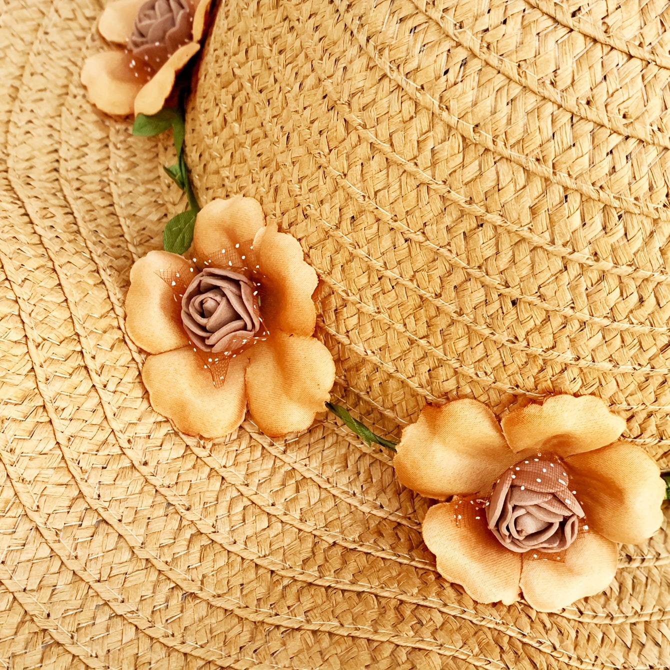 Women's Straw Hat and Pouch Set with Floral Accents for Outdoor and Vacation Use