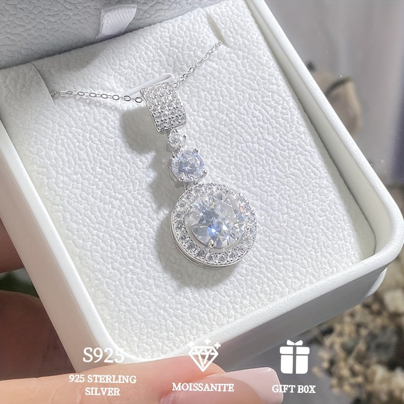 5 Carat Moissanite Pendant Necklace Sterling Silver Wedding Jewelry Gift Box