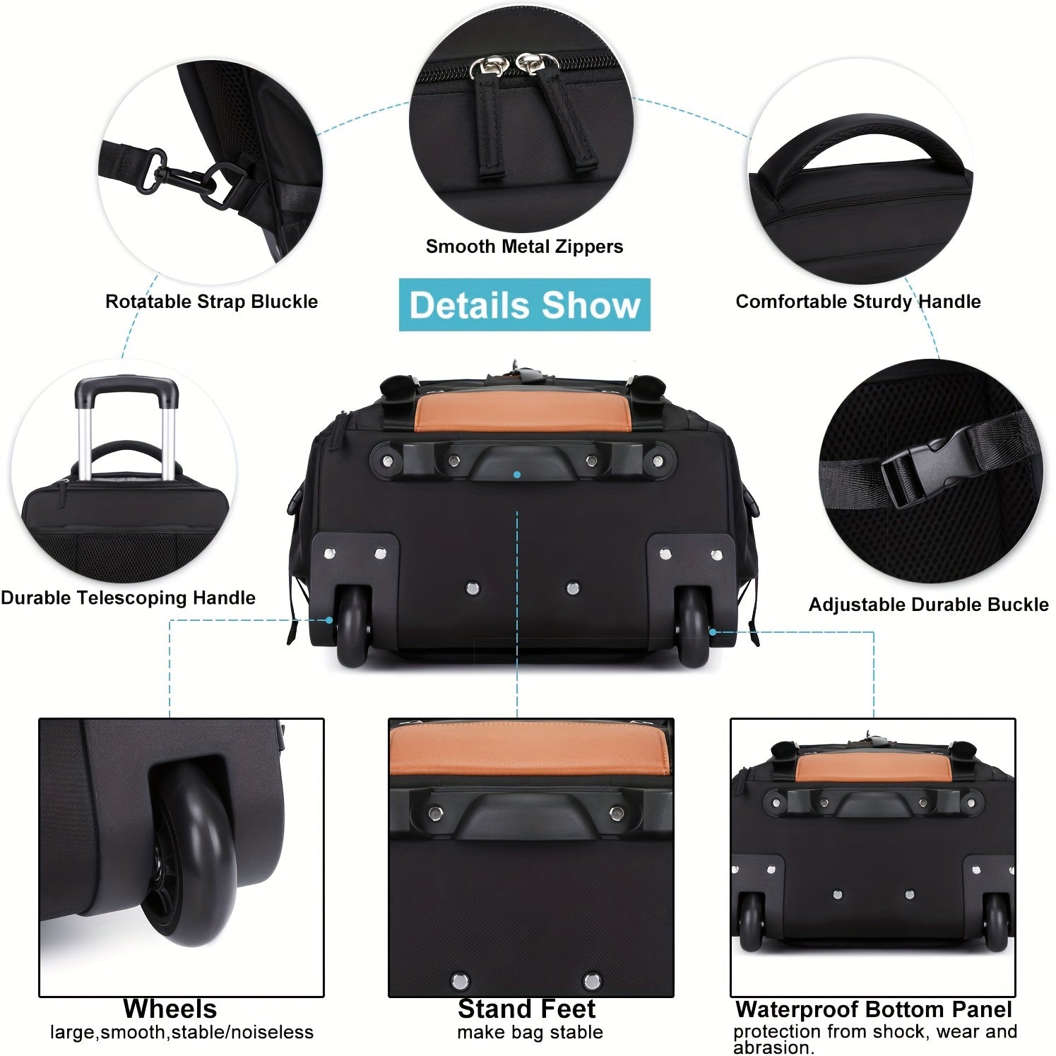 Women's Wheeled Backpack with 17-Inch Laptop Compartment Shoe Storage and Trolley Handle