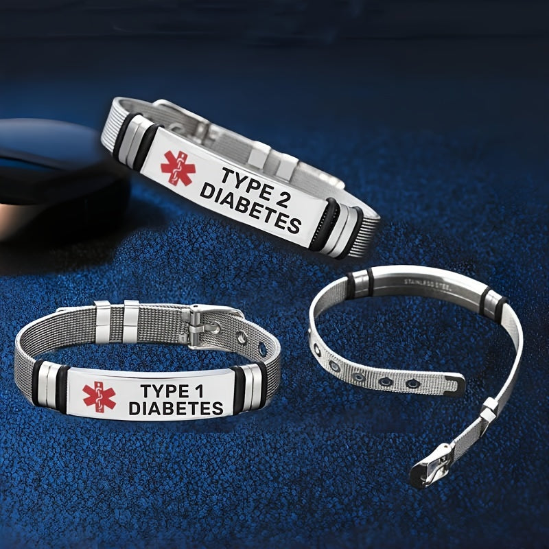 Adult Stainless Steel Medical Alert Bracelet Adjustable with Red Caduceus