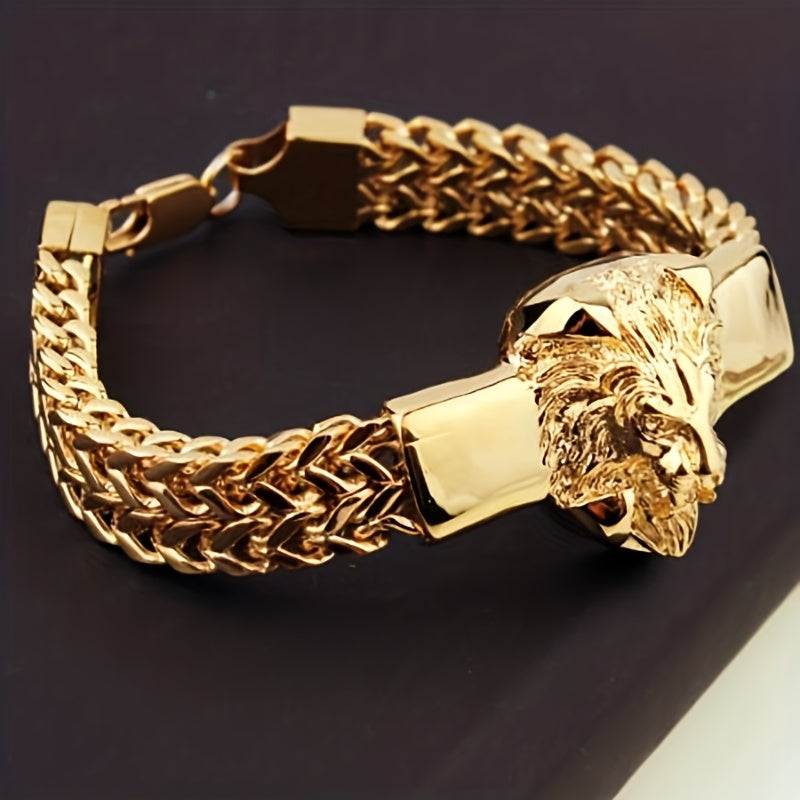 Lion Head Bracelet for Men Biker Jewelry Stainless Steel Chain Accessories