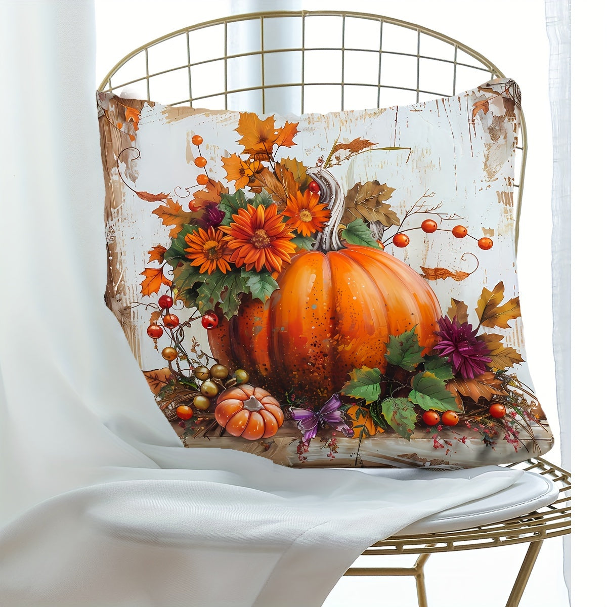 Autumnal Pumpkin and Sunflower Pillow Cover 44.96cm x 44.96cm Sofa Bedroom Decor