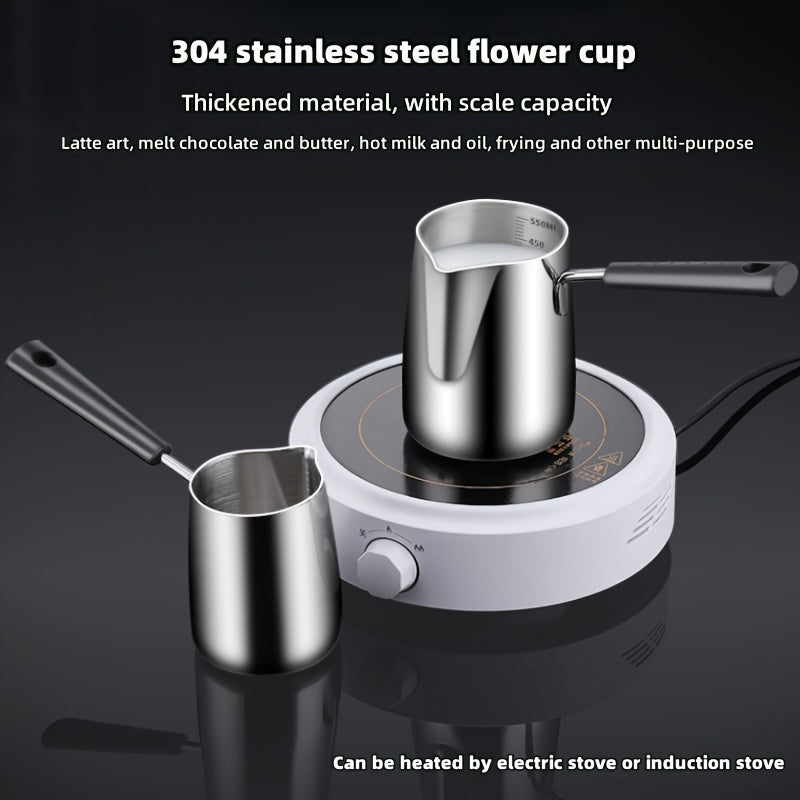 304 Stainless Steel Coffee Pot with Handle for Latte Art Hot Milk Oil Pouring and Frying