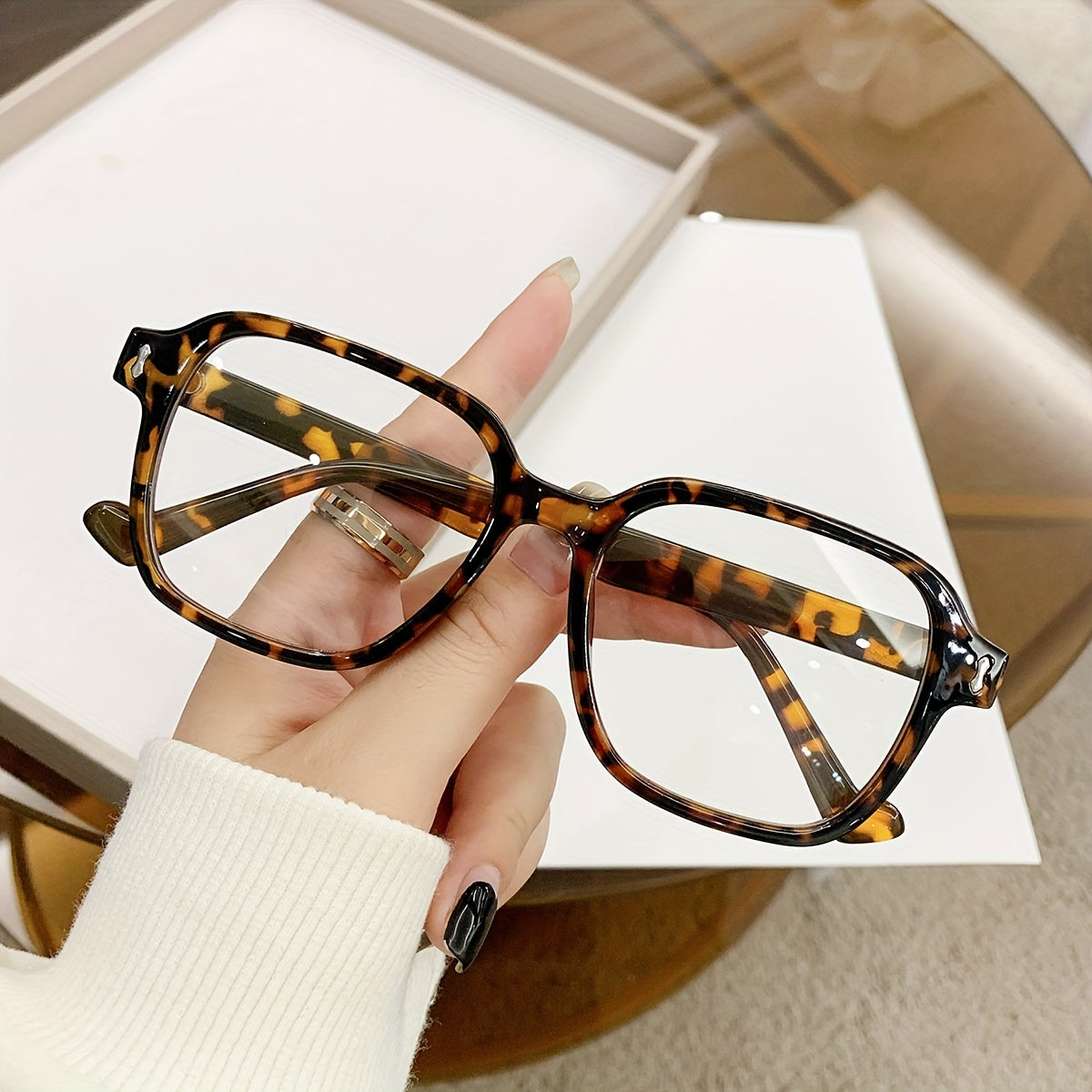 Унисекс ретро очки с квадратной оправой из черепахового пластика с прозрачными линзами