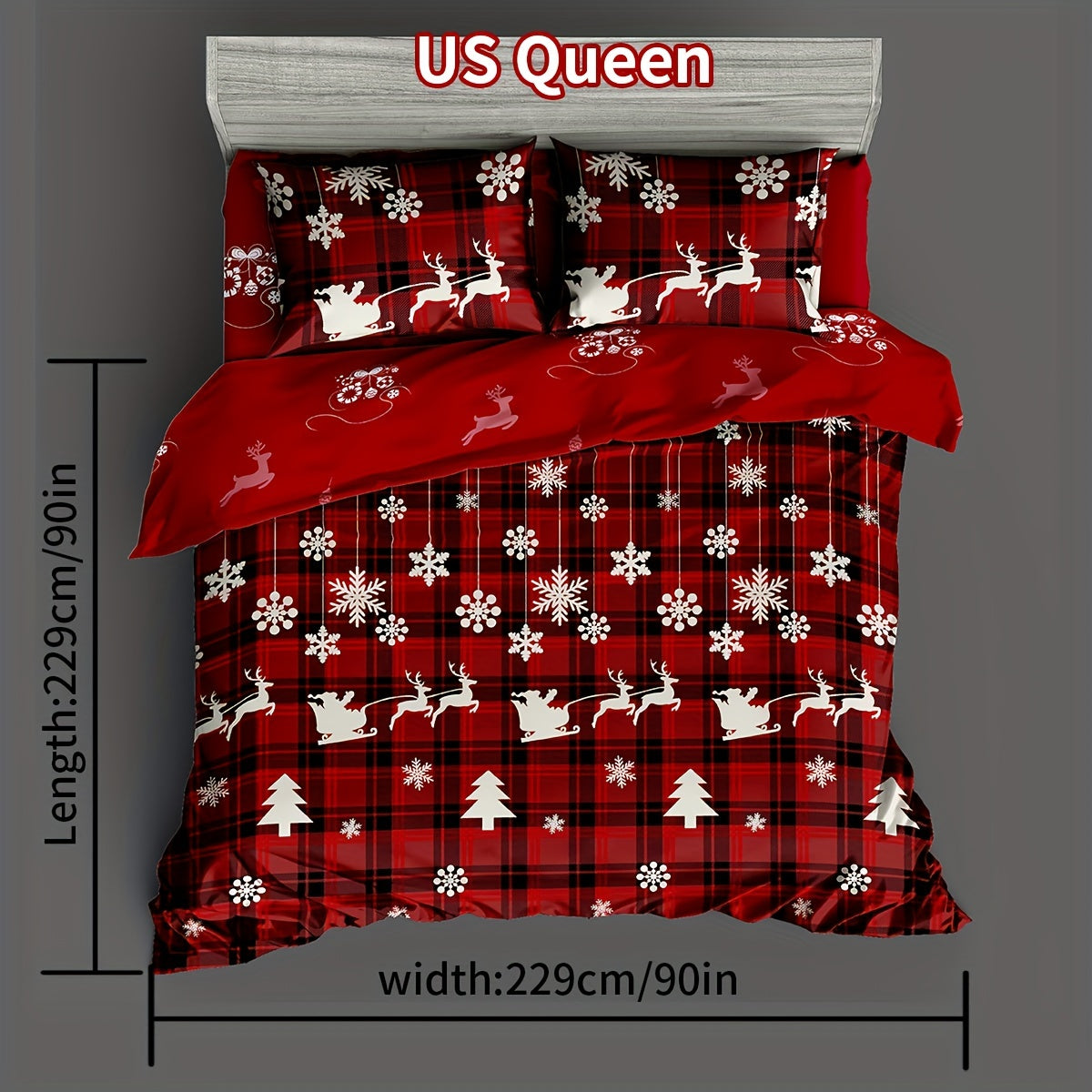 Christmas Duvet Cover Set 3 Pieces Checkered Xmas Tree Elk Snowflake Bedding