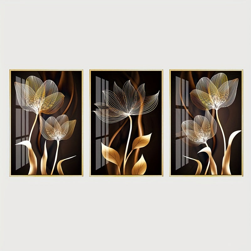 Set of 3 Black and Gold Flower Wall Art Posters Canvas Paintings for Living Room Decor 15.7x23.6 Inches