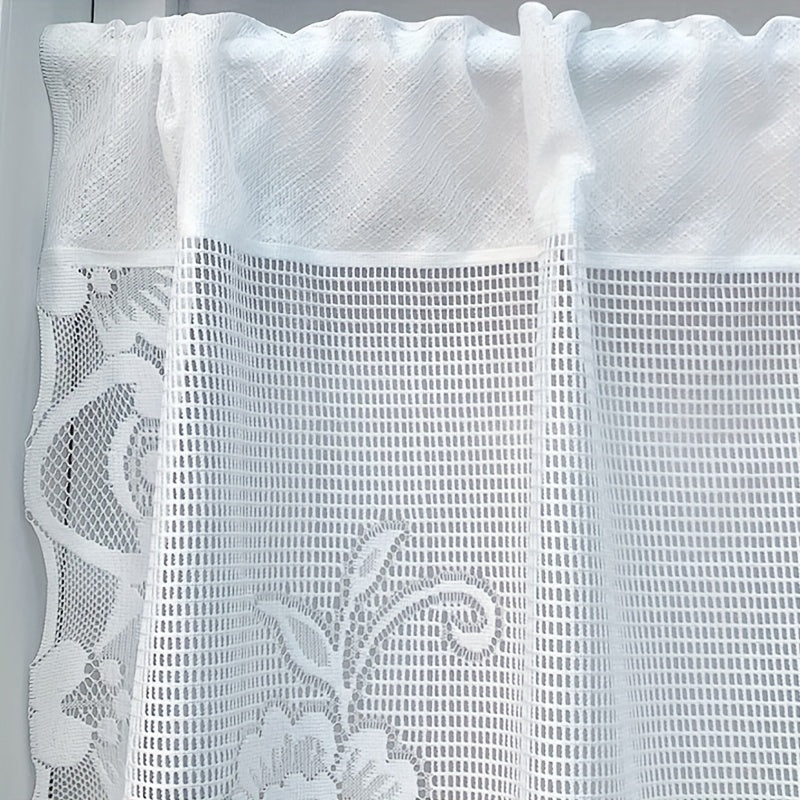 White Lace Flower Print Curtain for Bedroom Living Room Kitchen Study Rod Pocket Window Treatment