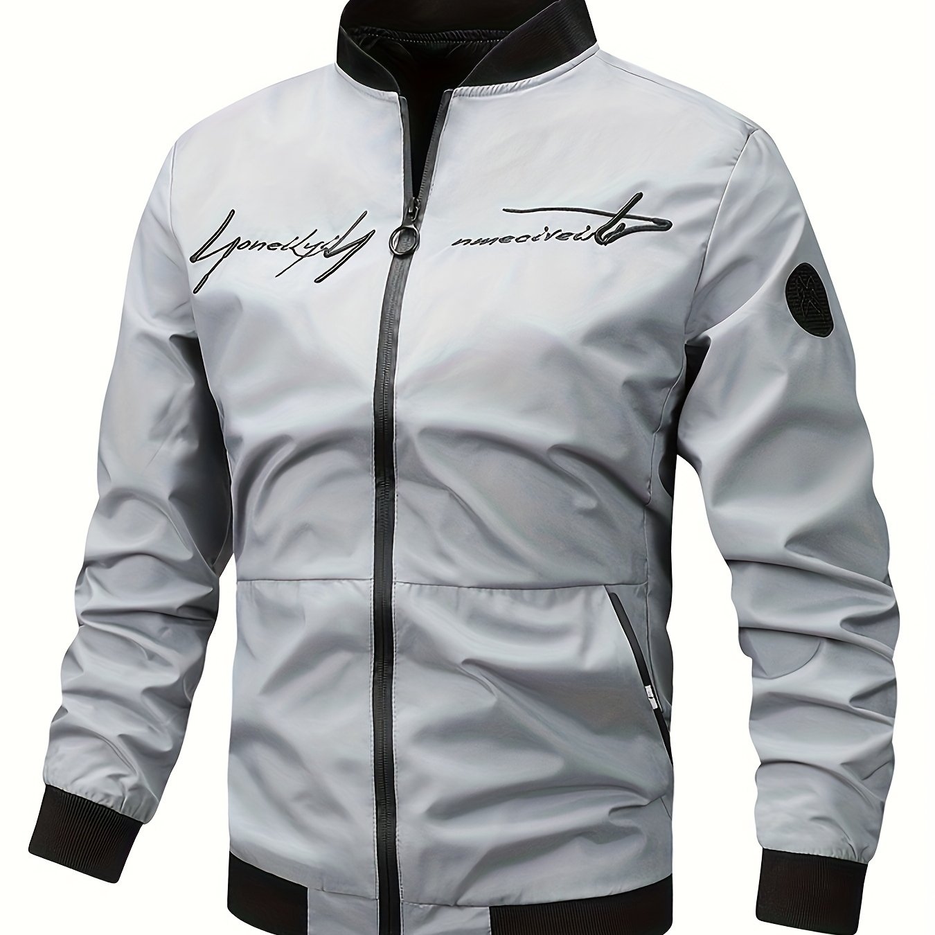 Men's Polyester Bomber Jacket Casual Baseball Coat for Spring Fall