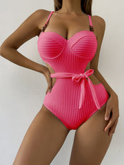 Women's Textured One-Piece Swimsuit with High Cut and Cut-Out Waistband