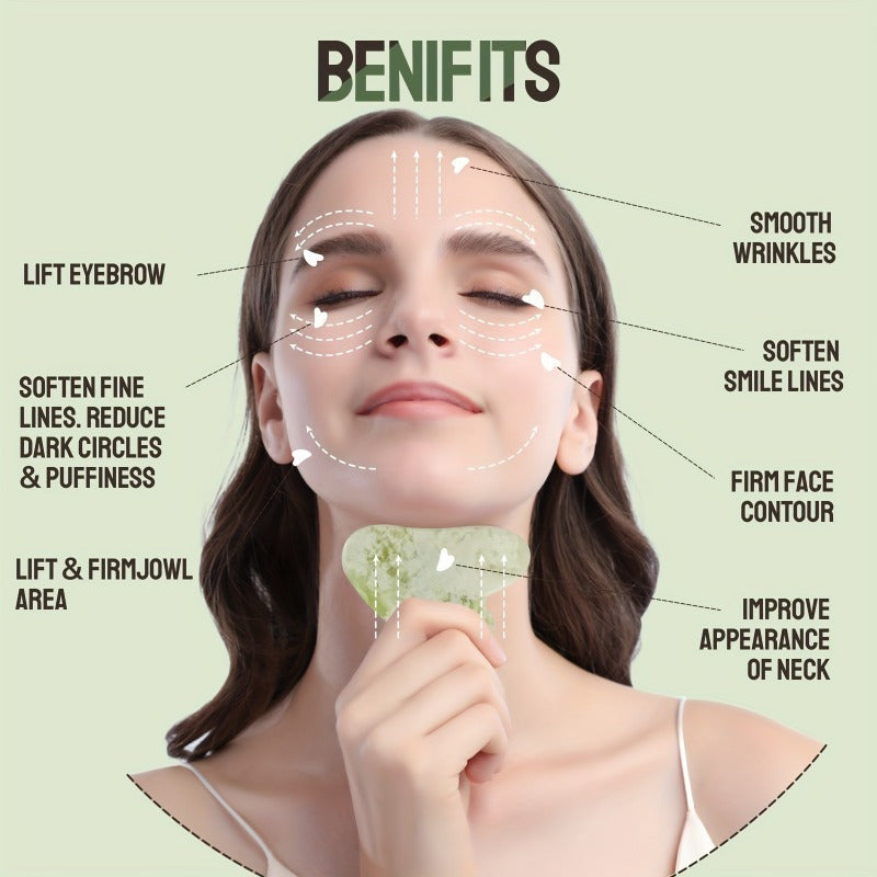 4-in-1 Natural Jade Roller and Gua Sha Set Facial Massager with Eye and Vertebral-Shaped Rollers for Warm and Ice Therapy