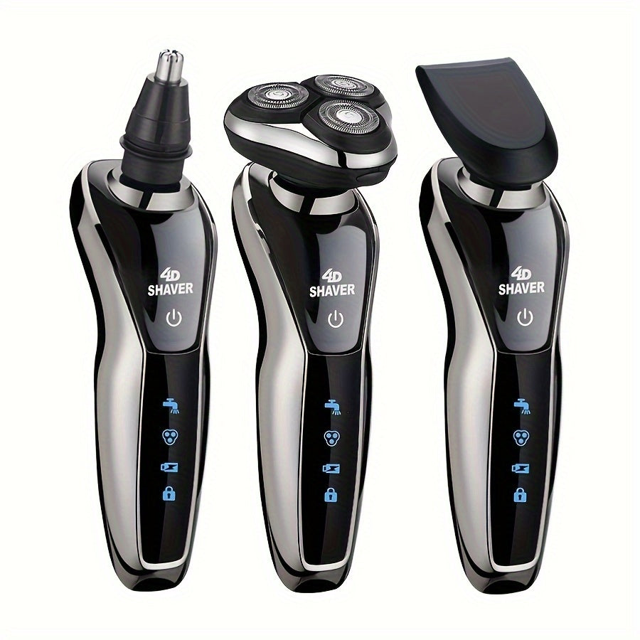 Men's 3-in-1 Electric Shaver with Nose Hair Trimmer USB Rechargeable 3D Floating Blade