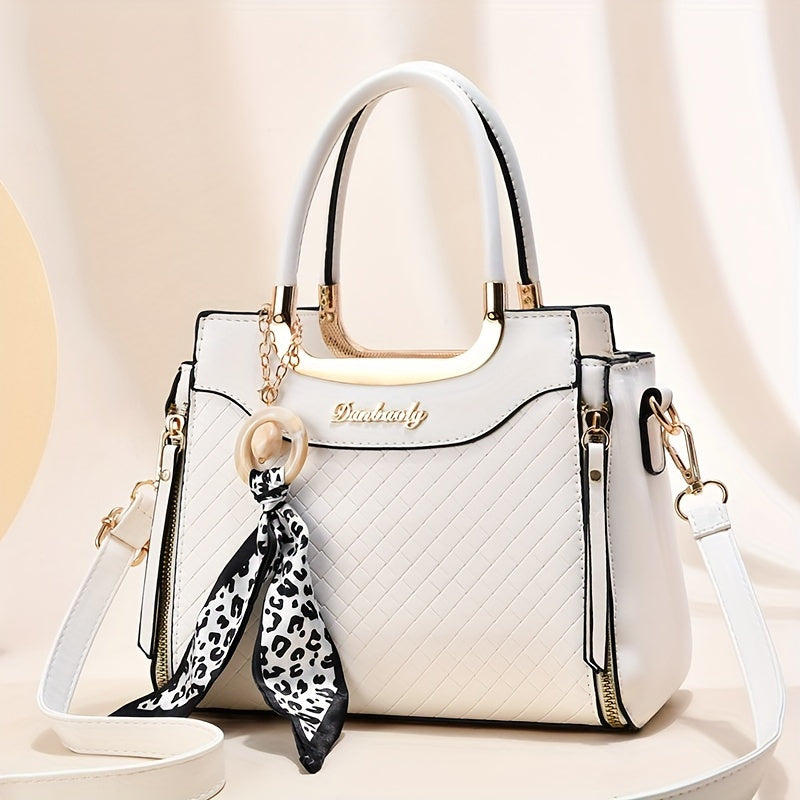 Pola nuqtali to'quv bilan bezatilgan zamonaviy oq xabarchi sumka - Onalar kuni sovg'asi, sozlanadigan kamar, rang o'chmaydigan, polyester astar, bosma yo'q.