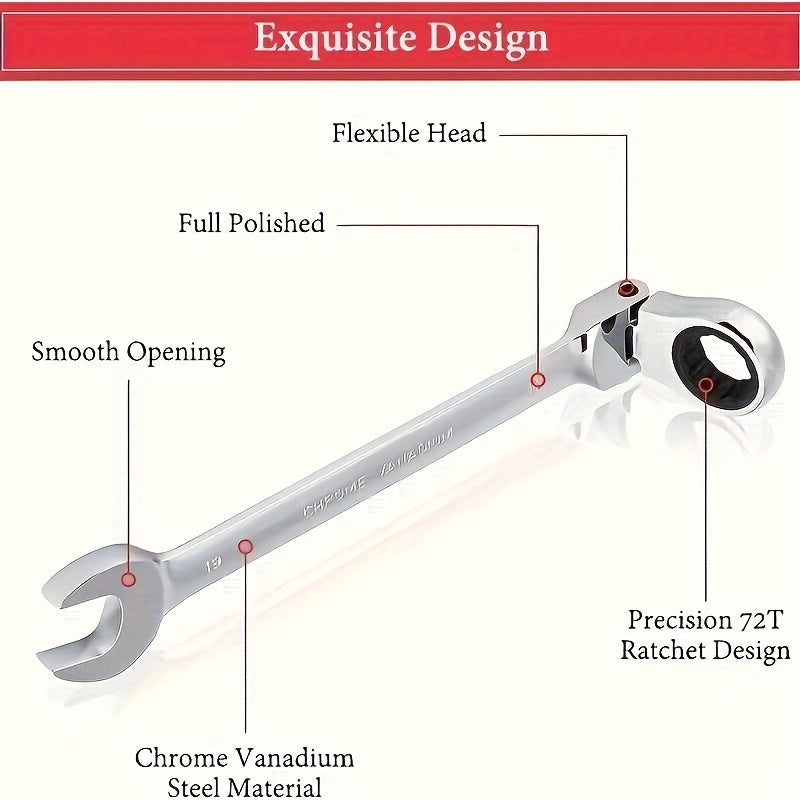 Гибкий головной трещоточный ключ из прочного металла, ручной инструмент для ремонта автомобилей, мотоциклов, велосипедов