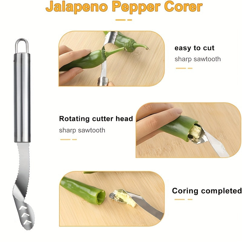 Stainless Steel Jalapeno Pepper Corer Sharp Seed Remover Kitchen Gadget
