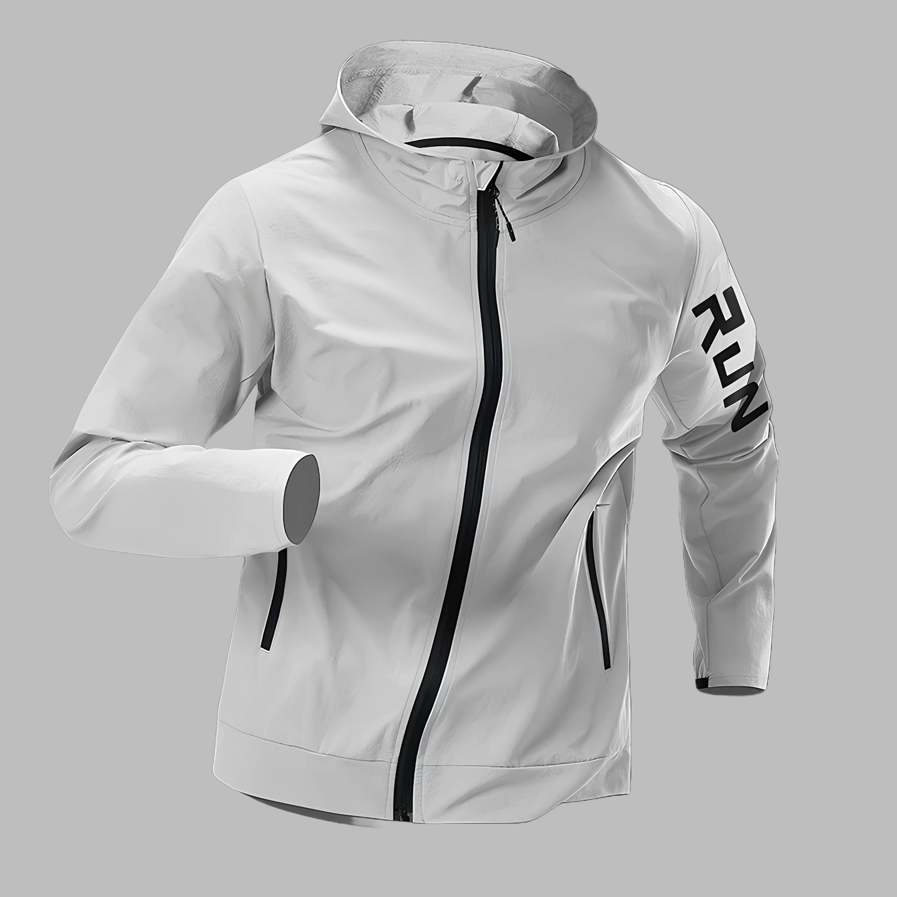 Chaqueta con capucha para hombre de poliamida y spandex, patrón de letras, con cremallera, para actividades al aire libre como senderismo y running, ideal para primavera y otoño.
