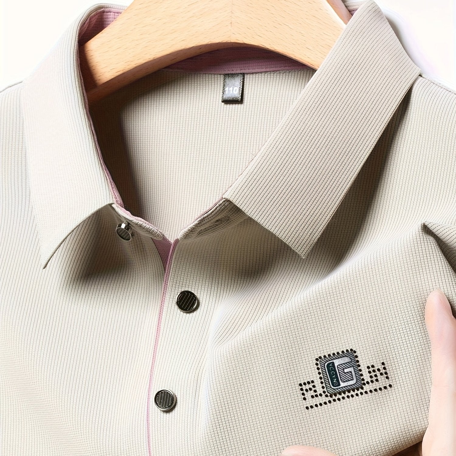 Camisa polo de golf para hombre con cuello de letras y poliéster spandex sólido